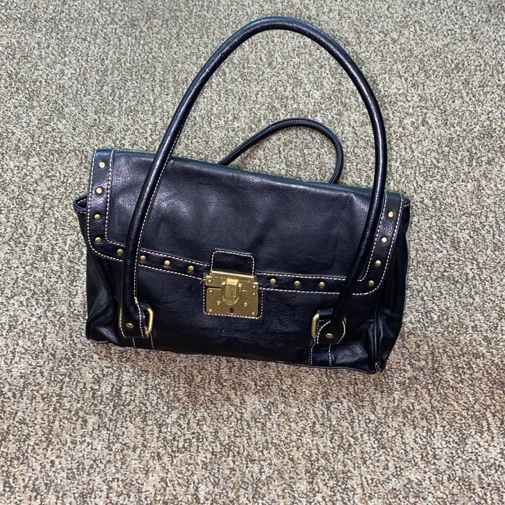 VTG,AMERICAN LIVING Black Leather Handbag & Shoulder bag with Gold Accents